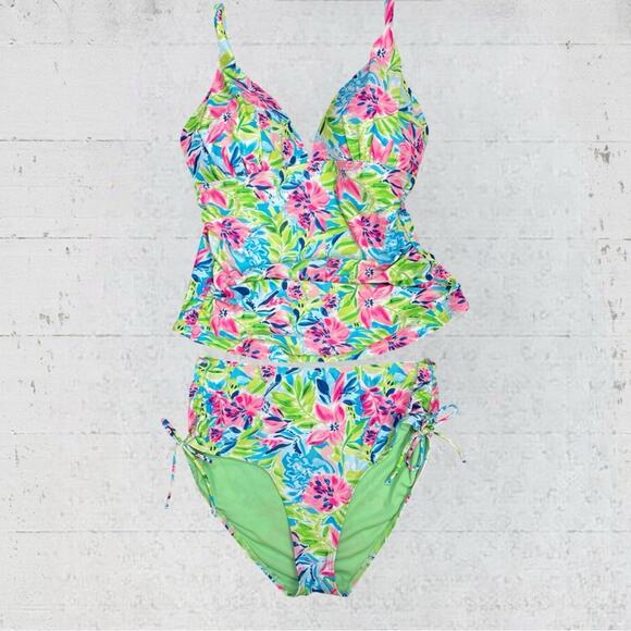 NWT Stella Parker Tankini 2 Pc Bikini Swimsuit Waterlily Tummy Toner Size Large - Picture 2 of 9